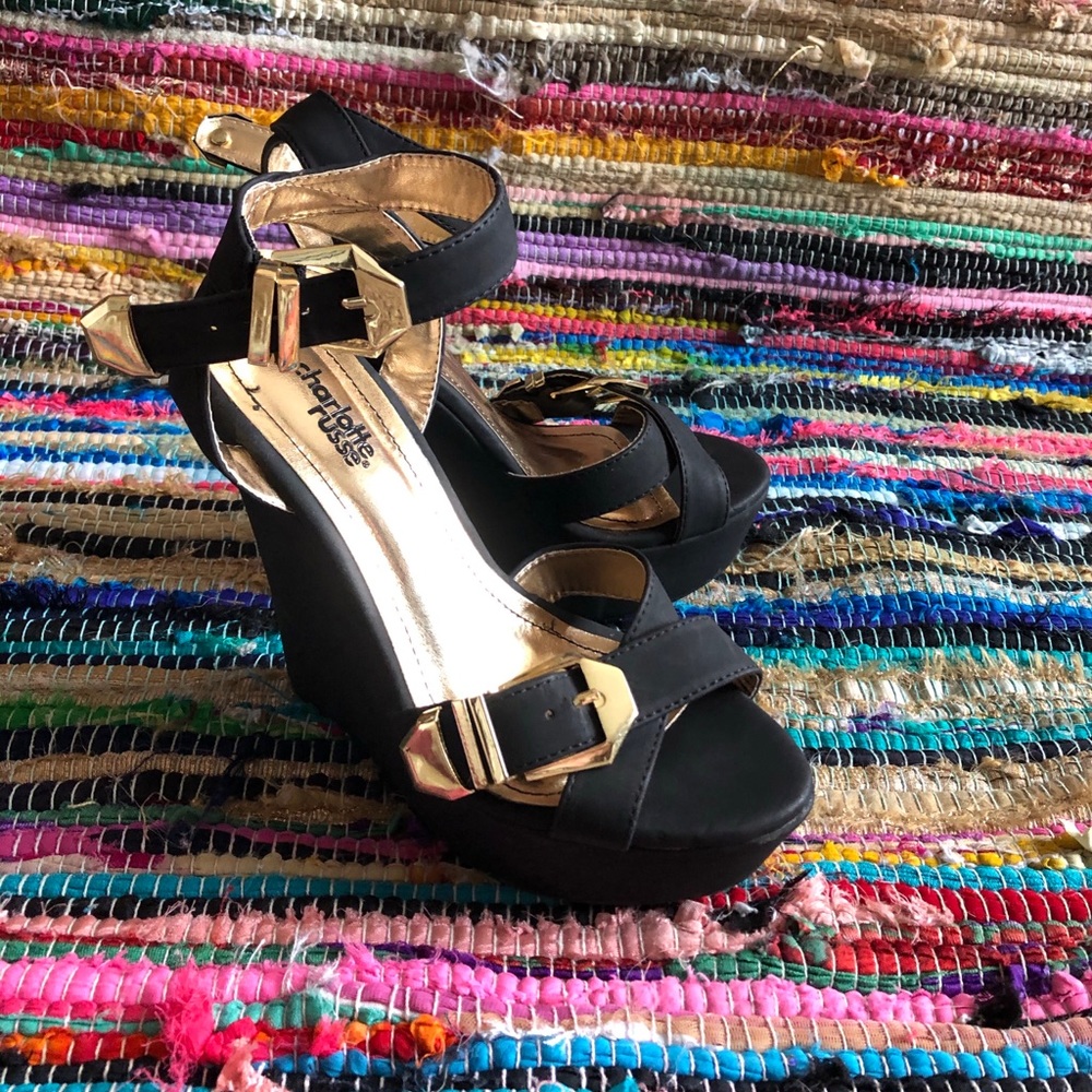 Black & Gold Charlotte Russe Wedge Heels
